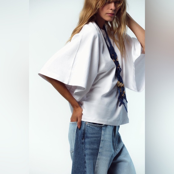 ZARA Cape Sleeve t-shirt Sz L NWT - Picture 2 of 9